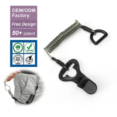 Galvanized PVC Coated Steel Wire Rope Retractable Coil Lanyard Water Resistant Durable Anti Drop Safety Tether Carabiner Clip