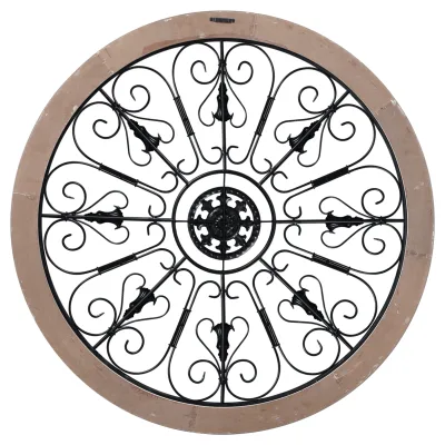 Hot Sale Hanging Handmade Rustic Round Geometric Scrolled Metal and Wooden Frame Ornament Farmhouse Wall Art Home Decoration
