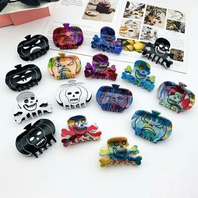 Halloween Festival Hair Claws Fun Grab Clip in Pumpkin Horror Skull and Acrylic Design for Dress up