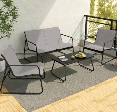Venta Caliente De Fabrica Patio Sofa Set Conjunto De jardin Tubo De Hierro Gris Redondo Plano De 4 Plazas Textil De Muebles
