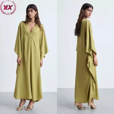 2025 Hot Sale Elegant Embroidery Open Front Kaftan Modest Long Dress for Muslims Breathable Linen Summer Islamic Maxi Dress