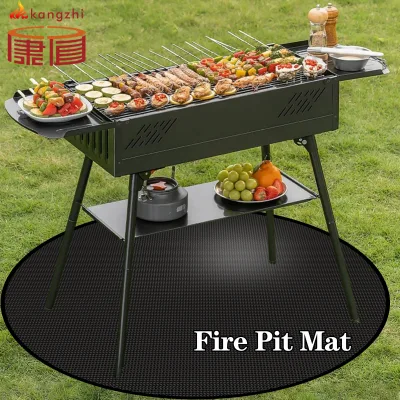 Fireproof Fire Pit Mat Double Sided Waterproof Heat Resistant Fiberglass Silicone Non-Slip Foldable Deck Patio Grass Protector