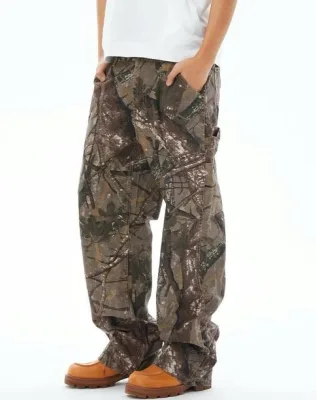 MCP039 High Street Men Real Tree Full Print Camouflage Casual Pants Straight Leg Outdoor Hunting Camo Cargo Pants for Men