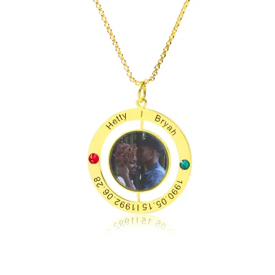 Dropshipping 18k Gold Plated Photo Pendant Necklace Custom Birthstone Picture Necklace