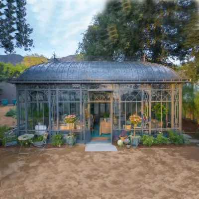 Victorian Green Outdoor Walk-in Glass Greenhouse Metal Frame Tempered Glass Powder Coated Finish 800x500cm Size Stylish Garden