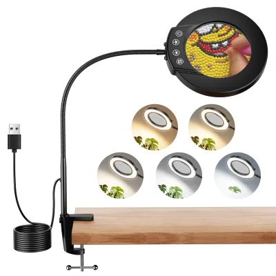 Multi-function Led Magnifier Table Lamp Metal Long Arm 5 Lighting Modes Magnifying Glass Lamp with Light