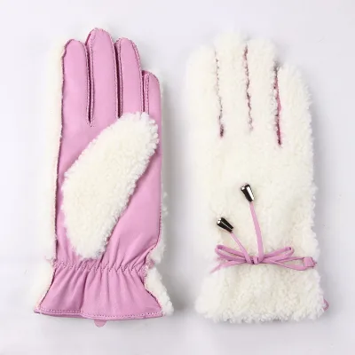 Customizable Women's Winter Leather Gloves Professional Manufacturers' Best Sheepskin Wool Plush Back Touch Outdoor Casual