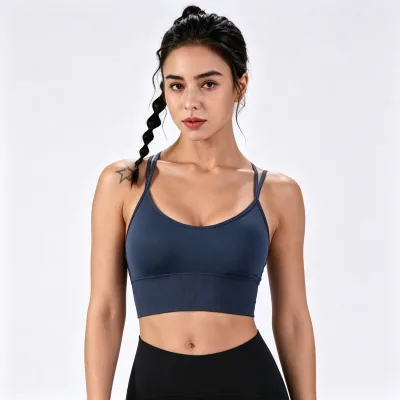 Women Seamless Criss Cross Straps Non Padded Sports Bra,Athletic Active Bra for Fitness Gym Yoga Training