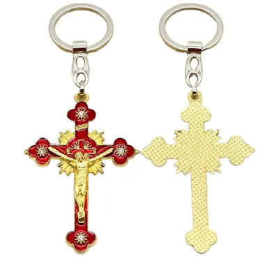 Catholic Christianity Religion Jesus Color Cross Jewelry Stainless Steel Durable Exquisite Car Keychain Pendant