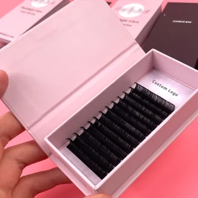 Private Label Custom Lash Box Wholesale Volume Min C D Curl Best Mink Individual Lash Vendor Extremely Soft Faux Mink Russian