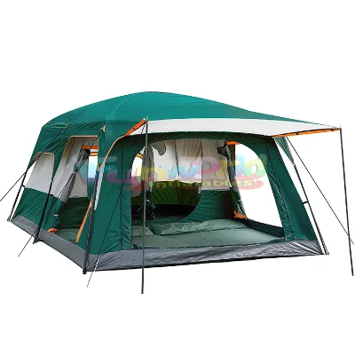 Outdoor 8-12 people double rain sun protection family road trip picnic two rooms popup tent camping tents with bathroom 6 person