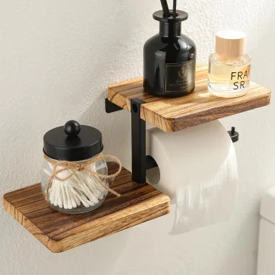 Toilet Paper Holder with Shelf Wall Mounted - Bathroom Tissue Holder Toilet Roll Holder with Wipes Storage