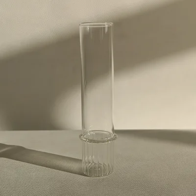 Slim Cylinder High Borosilicate Glass Bud Vase Vertical Ribbed Clear Single Stem Flower Vase Modern Tabletop Home Decor
