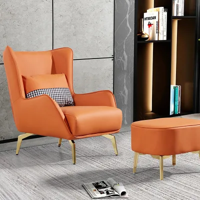 Modern Nordic Simple One Seat Small Family High Back PU Leather Recliner Sofa Chair Living Room Leisure Chair