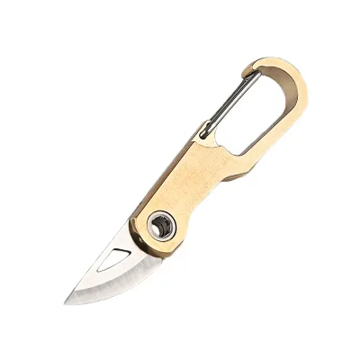 LFEDC Accept Logo Gold EDC Mini Brass Men Women Keychain Folding Pocket Knife With Carabiner Clip Hook