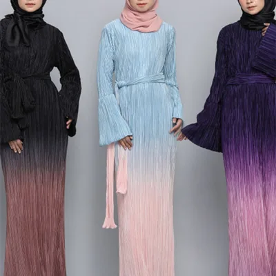 Custom Fashion Gradient Colour Muslim Women Dress Abaya Islamic Clothing Modest Evening Dress