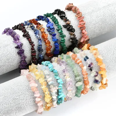 Elastic Healing Irregular Gemstone 7 Colors Chakra Chipped Stone Gravel Chip Bracelets 7.5''