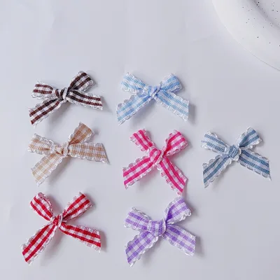 Korean-style Ballet-inspired Plaid Lace Bow DIY Handmade Polyester Hair Clip Tie Ribbon and Accessory Materials