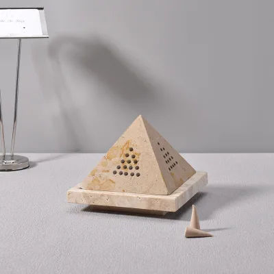 56H Simple Arabic style incense burner new pyramid yellow cave stone ornament incense burner