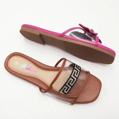 Customized Ladies Flat slippers Transparent Shoelaces slippers for Ladies Wholesale Price Manual Ladies slippers From China