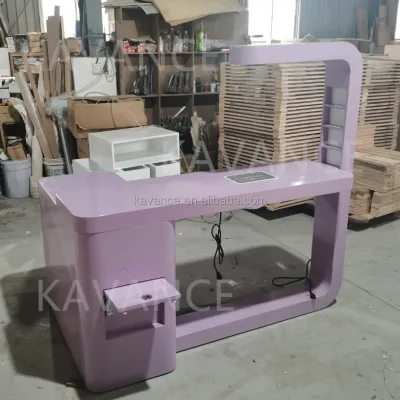 Purple Color Nail Desk Table Glam With Drawer and Dust Collector for Nail Salon Use Table