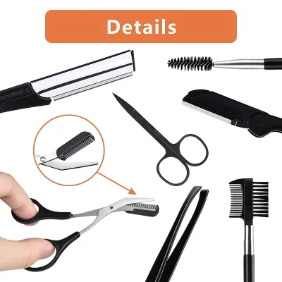 Nose Hair Trimmer Kit Stainless Steel Grooming Scissors Tweezer and Comb Set for Personal Facial Care