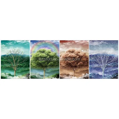 Wholesale of 3d Pictures 4 Seasons Tree Art Flip Poster With 30x40cm