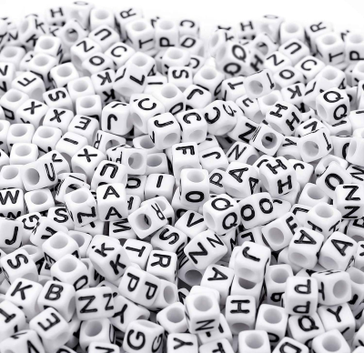 White Letter Beads  Beads, Jewelry Making Beads, Bracelet Making Beads, Alphabet Beads, in 28 Grid Box Black and White