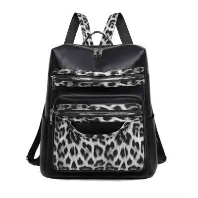 Factory New Arrival Backpack Women PU Leather Backpack Large Capacity School Bags for Girls Fashion Female Leopard Print Bagpack