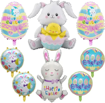 8 Pieces Easter Balloons Set Bunny Mylar Happy for Birthday Baby Shower Party Decorations Supplies