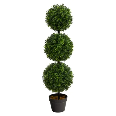 Nearly Natural 36in Plastic Artificial Triple Ball Boxwood Topiary Tree Indoor Outdoor High Simulation Realistic Faux Greenery