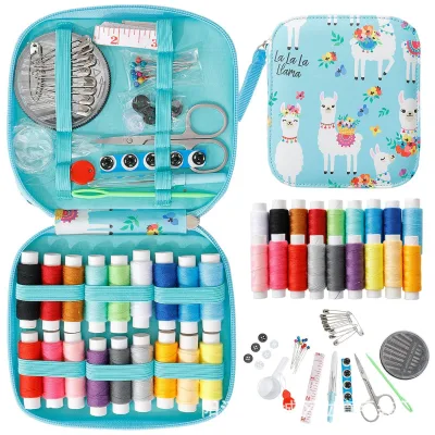 DIY Fashion Sewing Kit Accessories Set Scissors PU Leather Sewing Set Polyester Thread Full Set Case Tools Punch Hotel Portable