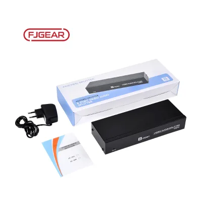 FJGEAR Top Quality 8 Port Av Audio Video Splitter Rca Splitter 1 in 8 Out and signal Amplifier Supported