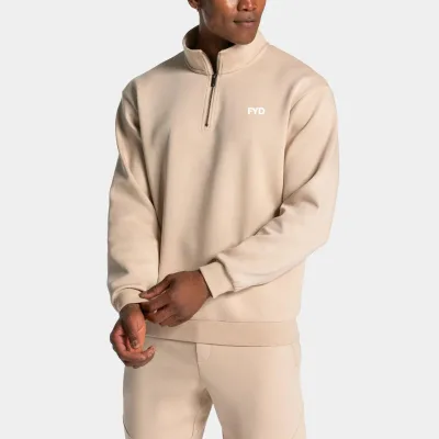 Custom White Men's Solid Stand Casual Lightweight Long Sleeve Fleece Quarter Zip Quick Dry Eco-Friendly Sweatshirt Hoodies for