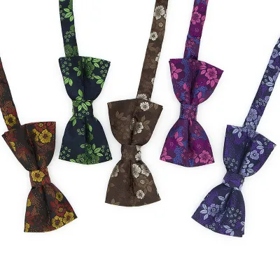 Low Moq Trendy Floral Polyester Jacquard Fabric Bow Ties for Men Wedding Favors Blue Bow Mens Casual Summer Wear Groomsmen Gifts