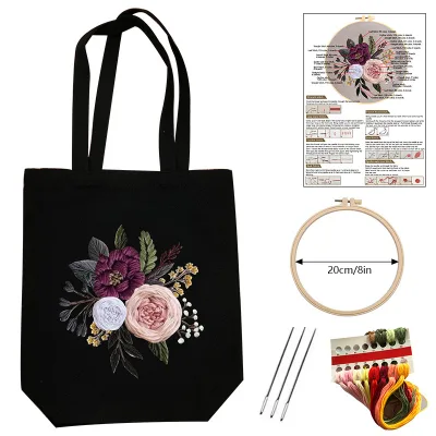 Embroidery Tote Bag Kit for Beginners Embroidery Floss Thread Cross Stitch Kit Complete