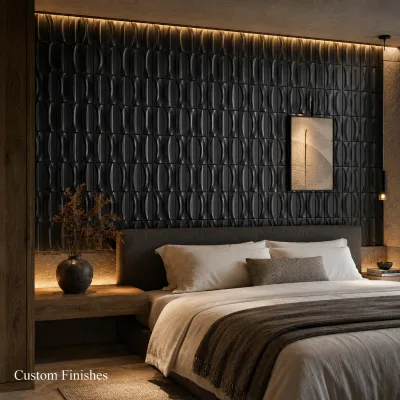 Matte Black 3D Textured Handmade Porcelain Wall Tile Geometric Feature Wall for Hotel Lobby Restaurant Cafe Background Decor