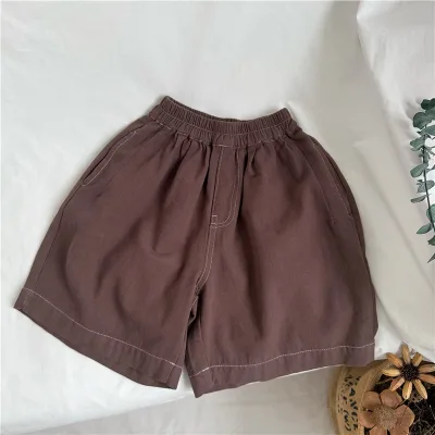 Summer Children Unisex Cotton Contrast Stitching Solid Color Loose Bermuda Baby Shorts