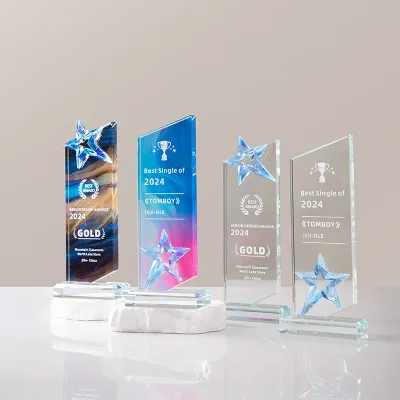 Full Color Printed Crystal Trophy Golden Silver Bronze Crystal Star Trophy Champion Award Crystal Award Trophy Souvenir Gifts
