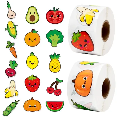 Colored Fruits and Vegetables, Exquisite Smiling Face Patterns, Suitable for Children, Waterproof Self-adhesive Stickers