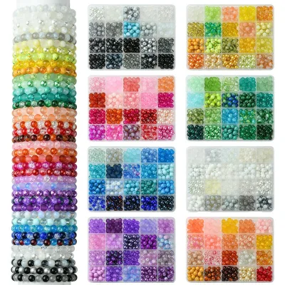 Hot Selling 20 Grid Box Colored 8mm Glass Stone Beads Set Loose Bead for DIY Beaded Bracelet Making