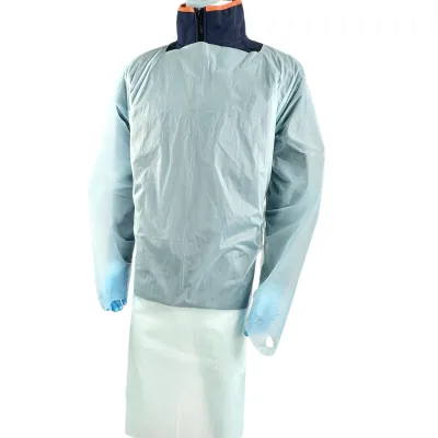 Blue Disposable CPE Isolation Gown Wholesale Back-opening Isolation Gown High Quality Plastic Gown Apron With Sleeve