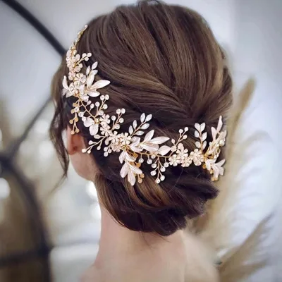 Best-selling Adult Bridal Headpiece Europe Leaf-shaped Rhinestone Hand-woven Hairband Updo Accessory Wedding Attire