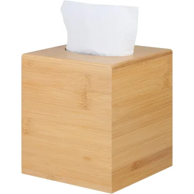 Bamboo tissue box with slide-out bottom for bathroom bedroom dining table
