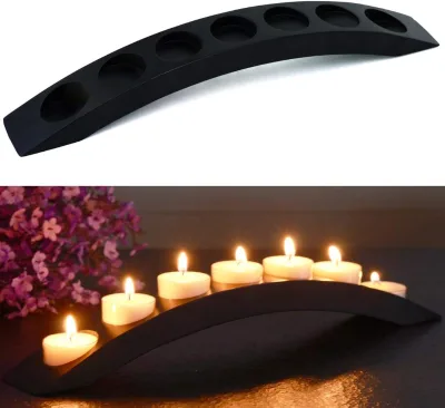 Black Wooden 15 Inch Tea Light Candle Holders with 7 Seat for Christmas Elegant Bridge Style Candle Stand