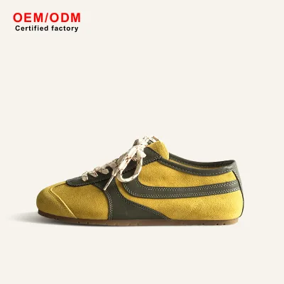 Cowhide Suede & Genuine Leather Upper Anti-Odor Breathable Lightweight Rubber Outsole Lace-Up Women's Sport Casual Shoes Autumn