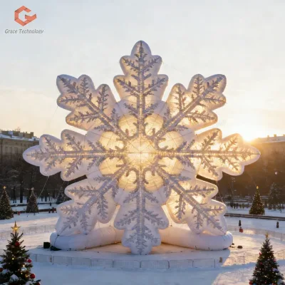 LED Lighted Inflatable Snowflake Christmas Ornament Inflatable Snow Flakes for Indoor Outdoor Yard Decoration