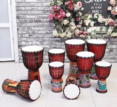Percussion Instruments African Drum with Goatskin Head Professional Drum 12 Inch 10 Inch 8 Inch Tunable Hand Drum