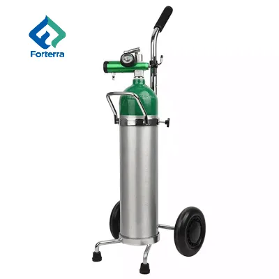 Warehouse Stainless Steel Hand Carts Medical Oxygen Cylinider Set with Regulator & Trolley