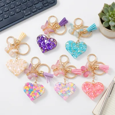 Women's Cute Cartoon Style Glitter Fringe Butterfly Pendant Keychain Lightweight Zinc Alloy Perfect Festival Gift for Glitter